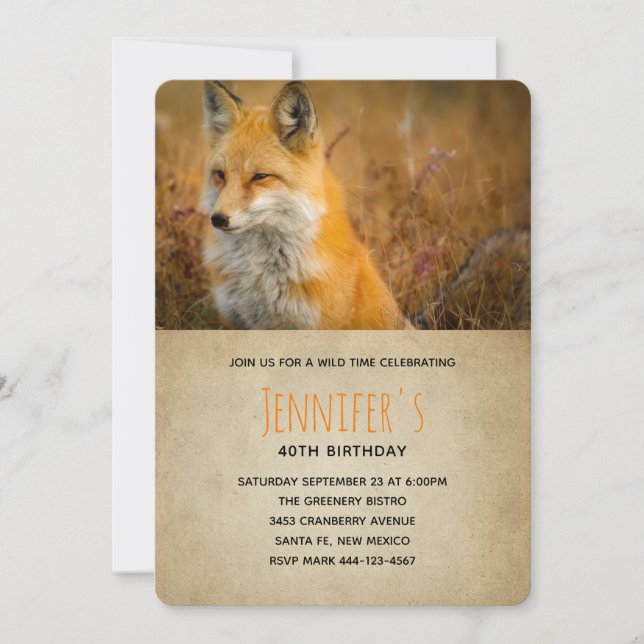 Cute Red Fox Nature Photo Birthday Invitation (Front)