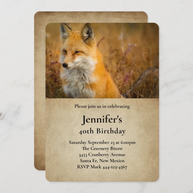 Cute Red Fox Nature Photo Birthday Invitation (Front/Back)