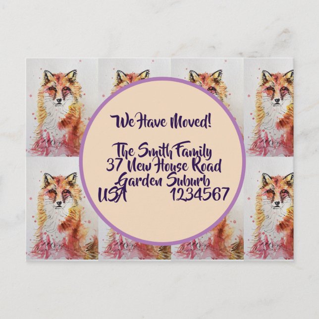 Cute Red Fox New Address Postcard, We Are Moving Postcard (Front)
