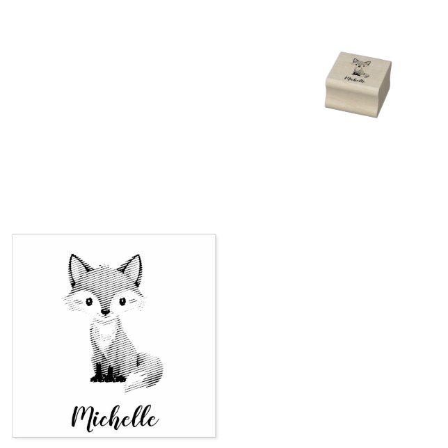 Cute Red Fox Personalised Kid's  Rubber Stamp (Stamped)
