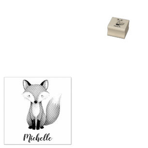 Cute Red Fox Personalised Kid's Rubber Stamp