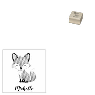Cute Red Fox Personalised Kid's  Rubber Stamp