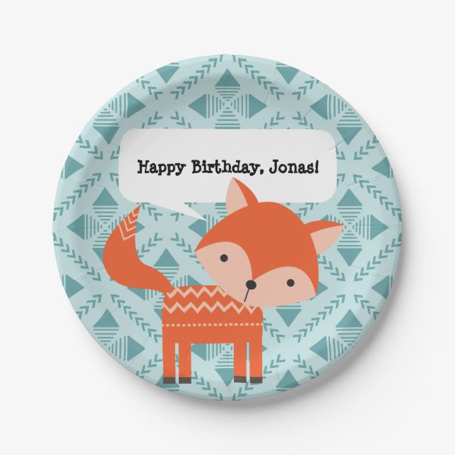 Cute Red Fox Personalised Party Plates (Front)