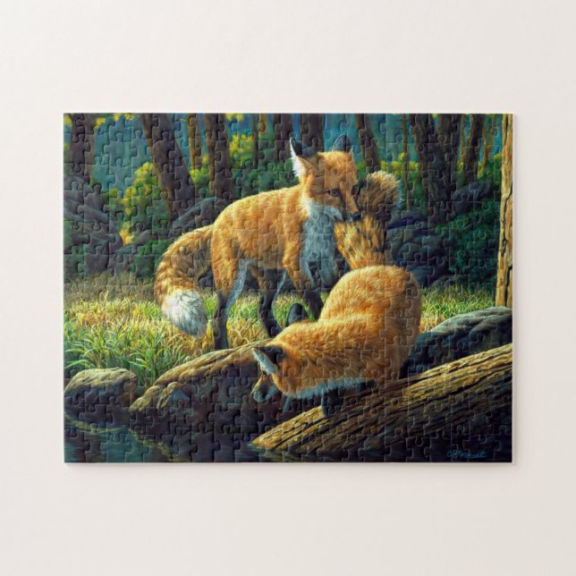 Cute Red Fox Pups Playing Jigsaw Puzzle (Horizontal)