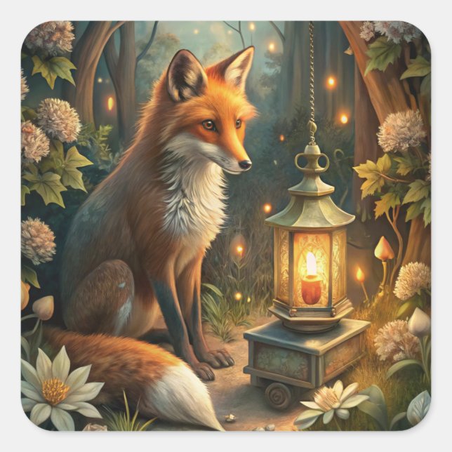 Cute Red Fox Square Sticker (Front)