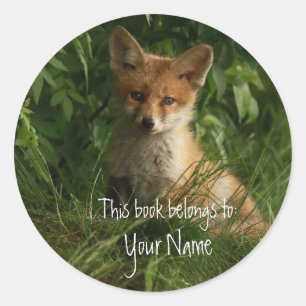 Cute Red Fox, This book belongs Bookplate Classic Round Sticker