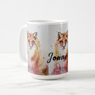 Cute Red Fox Watercolor Painting Men Name Mug 