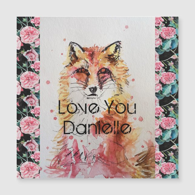 Cute Red Fox Watercolor Pink Rose Girls Ladies Mag (Front)