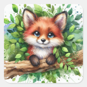 Cute Red Fox Watercolor Square Sticker