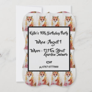 Cute Red Fox Watercolour 16th Birthday Invitation
