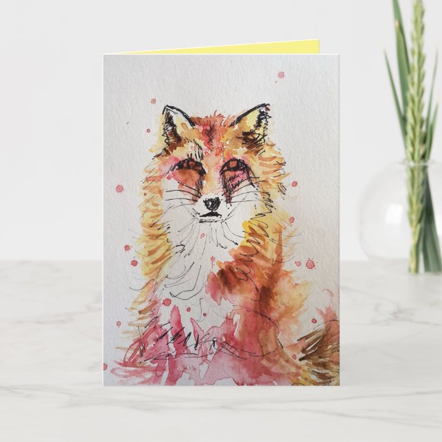Cute Red Fox Watercolour Birthday Card (Front)