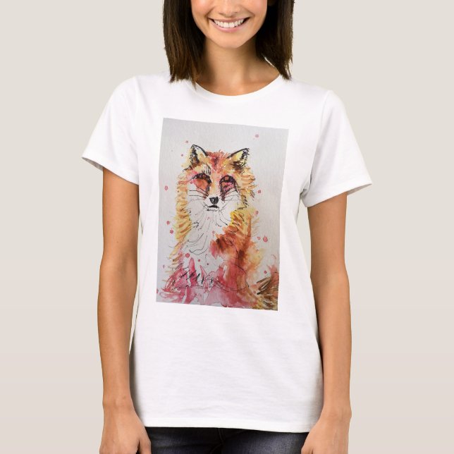 Cute Red Fox Watercolour painting art T Shirt (Front)