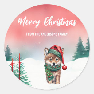 Cute Red fox wild Santa Christmas party kids Classic Round Sticker