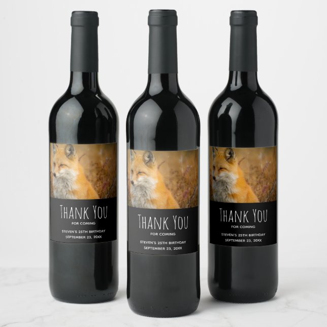 Cute Red Fox Wilderness Nature Photograph Birthday Wine Label (Bottles)