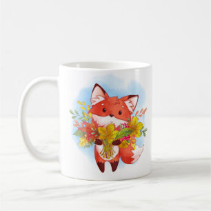 Cute Red Fox with Fall Leaves Coffee Mug