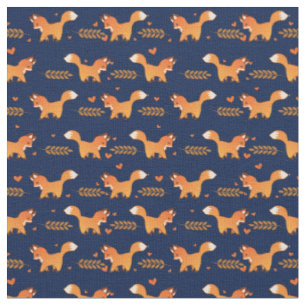 Cute Red Fox with Hearts and Laurel Branches Fabric