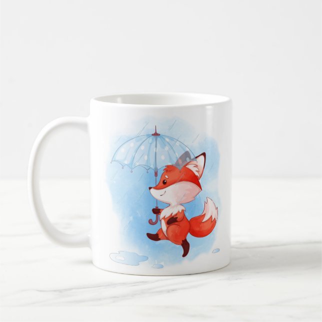 Cute Red Fox with Umbrella Coffee Mug (Left)