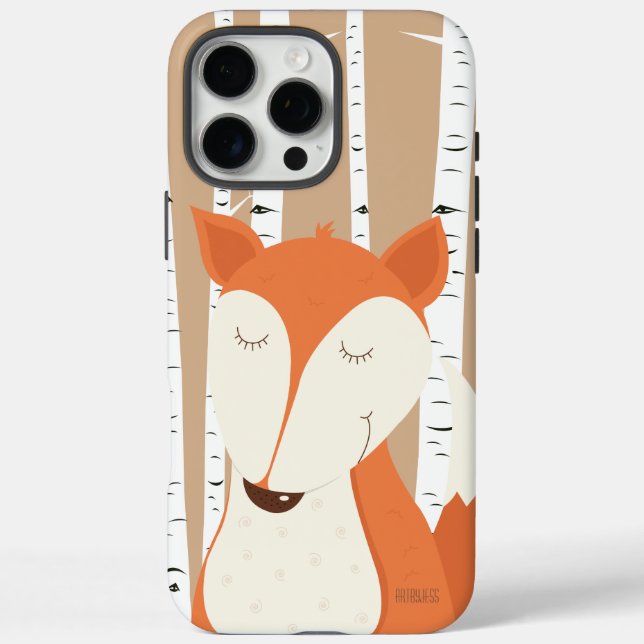 Cute Red Fox Woodland Birch Trees  Case-Mate iPhone Case (Back)