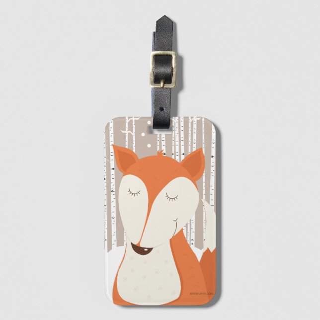 Cute Red Fox Woodland Birch Trees  Luggage Tag (Front Vertical)