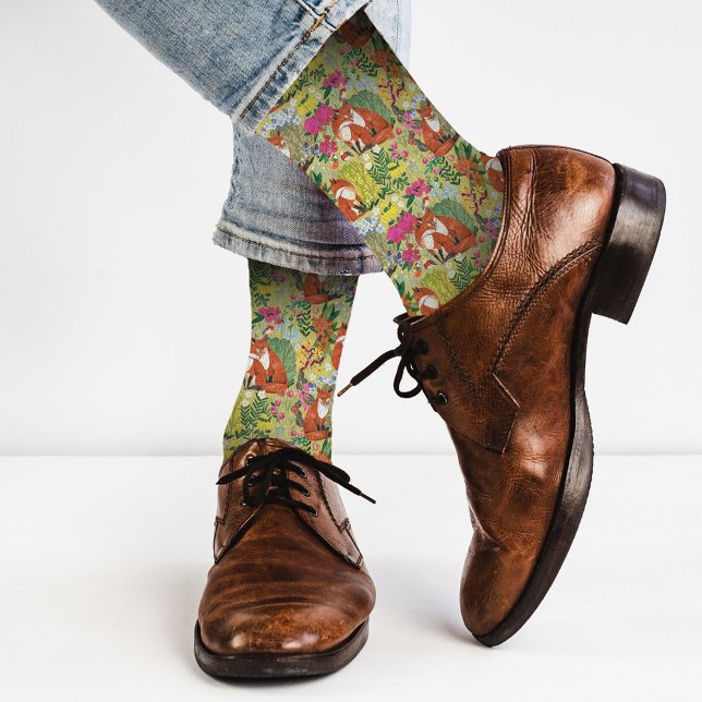 Cute Red Foxes Flower Garden Pattern dress Socks (Creator Uploaded)