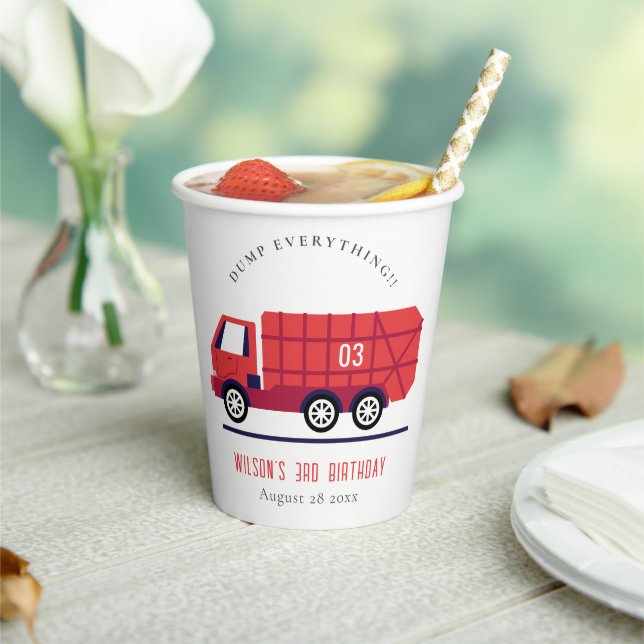 Cute Red Garbage Truck Kids Any Age Birthday Paper Cups (Insitu)
