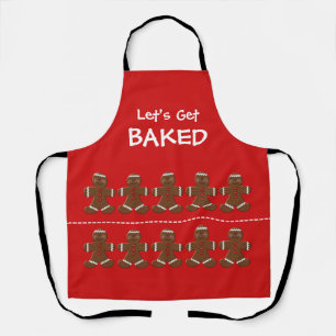 Cute Red Gingerbread Man Christmas Let's Get Baked Apron
