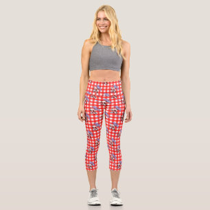 Cute Red Gingham Check Capri Leggings