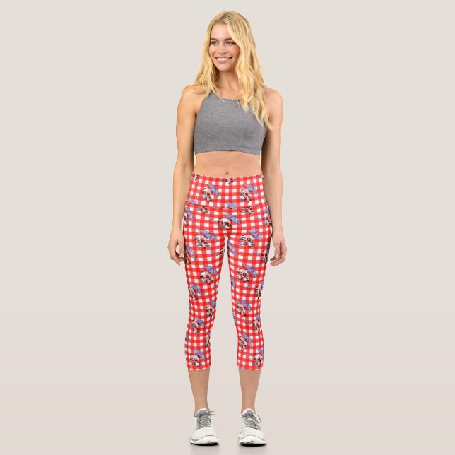 Cute Red Gingham Check Capri Leggings (Front)