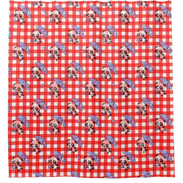 Cute Red Gingham Check Design Shower Curtain (Front)