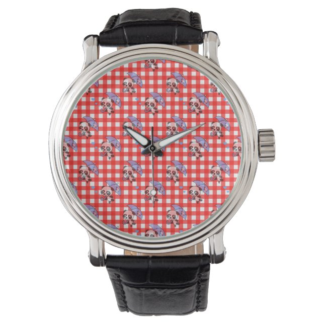 Cute Red Gingham Check Design Watch (Front)