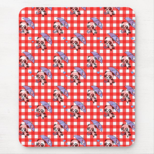 Cute Red Gingham Check Mouse Pad (Front)