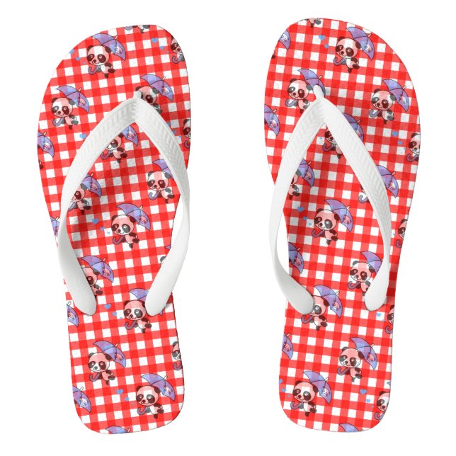Cute Red Gingham Check Thongs (Footbed)