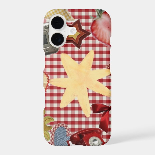 Cute Red Gingham Star Strawberry Bow Phone Case⁠ (Back)