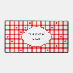 Cute Red Gingham Tomatoes Take It Easy Desk Mat