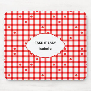 Cute Red Gingham Tomatoes Take It Easy Mouse Pad