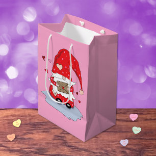 Cute Red Gnome with Letter Pink Gift Bag