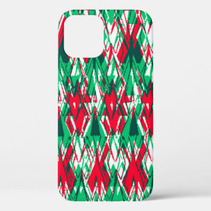 Cute red green abstract aztec pattern iPhone 12 case
