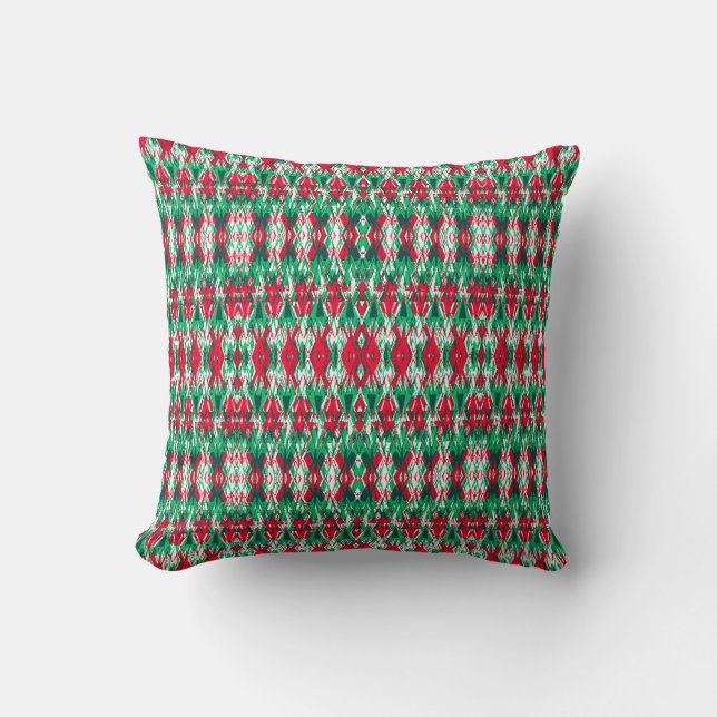 Cute red green abstract aztec pattern cushion (Front)