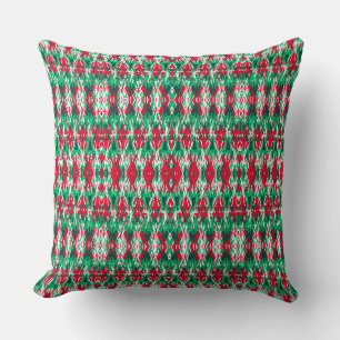 Cute red green abstract aztec pattern cushion