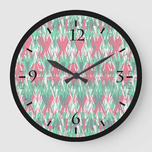 Cute red green abstract aztec pattern large clock (Front)