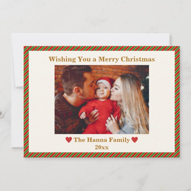 Cute Red, Green and Gold Photo Merry Christmas Holiday Card (Front)