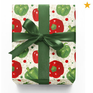 Cute Red Green Bell Peppers Dots Vegan Vegetarian Wrapping Paper