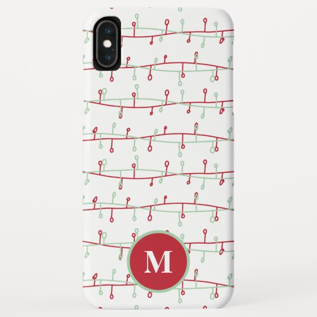 Cute Red & Green Christmas Lights Monogram Case-Mate iPhone Case (Back)