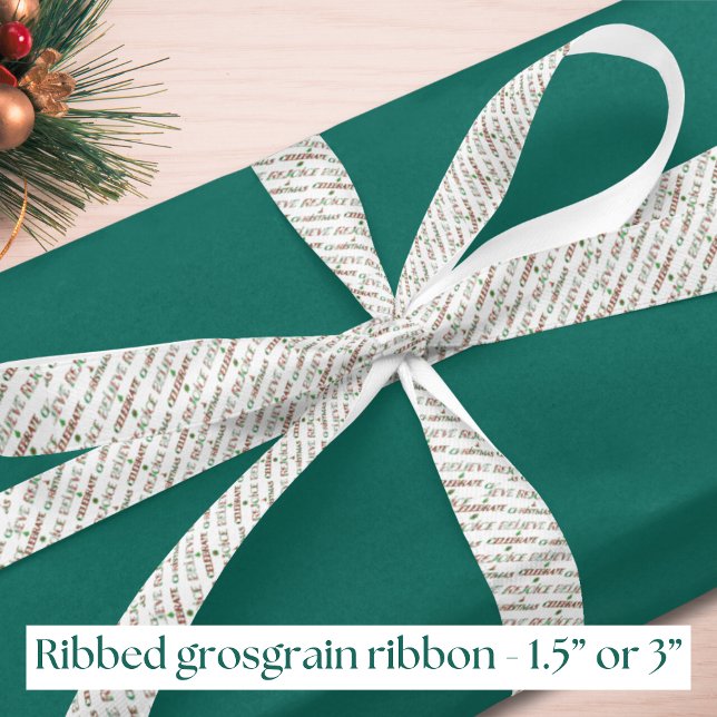 Cute Red Green Christmas Pattern Grosgrain Ribbon (Creator Uploaded)