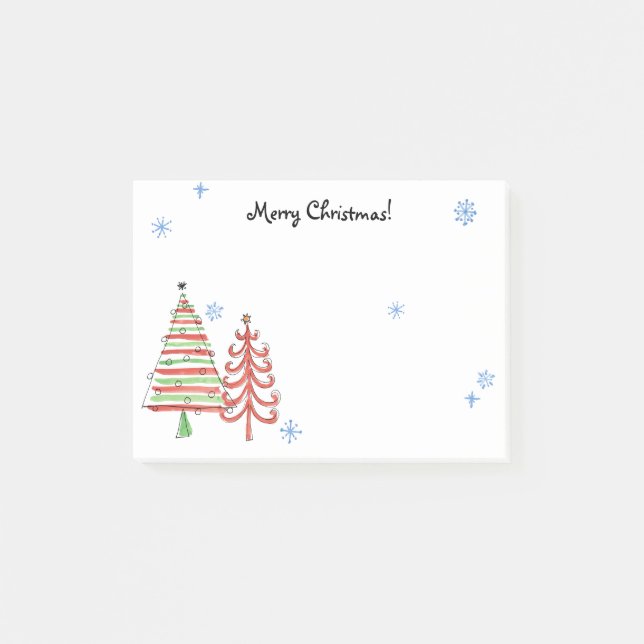 Cute Red Green Christmas Trees Merry Christmas Post-it Notes (Front)