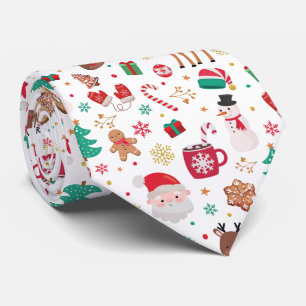 Cute Red Green Christmas Winter Wonderland Santa Tie