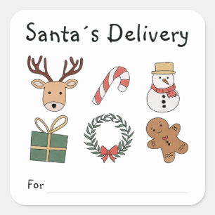 Cute Red Green Festive Kids Christmas Holiday Square Sticker
