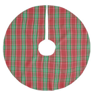 Cute Red Green Holiday Plaid Rustic Tartan Brushed Polyester Tree Skirt