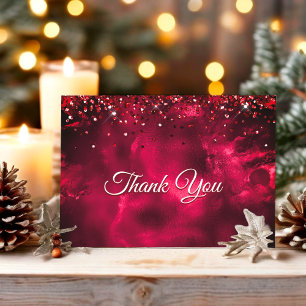 Cute red green monogram marble art thank you card