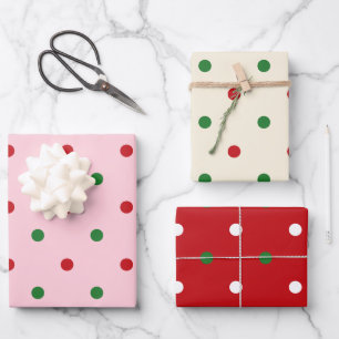 Cute red green pink cream polka dots Christmas Wrapping Paper Sheet
